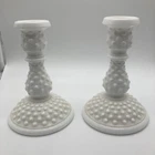 Vintage Fenton Hobnail Milk Glass 6” Tall Candlestick Candle Holders Lot 0f 2