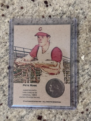 #ad #ad 1986 Authenticated Ink Pete Rose Oddball Card With Real 1963 Nickel Inside RARE $59.99