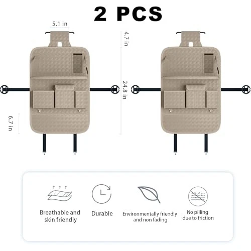 Car Seat Organizers,Multi-functional Back Seat Protectors, 2 Pcs Woven Beige Foto 2 de 4