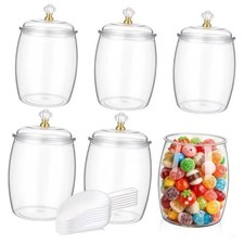 6pc Candy Jar with Lids and Spoons Plastic Cookie Container 64 OZ Clear