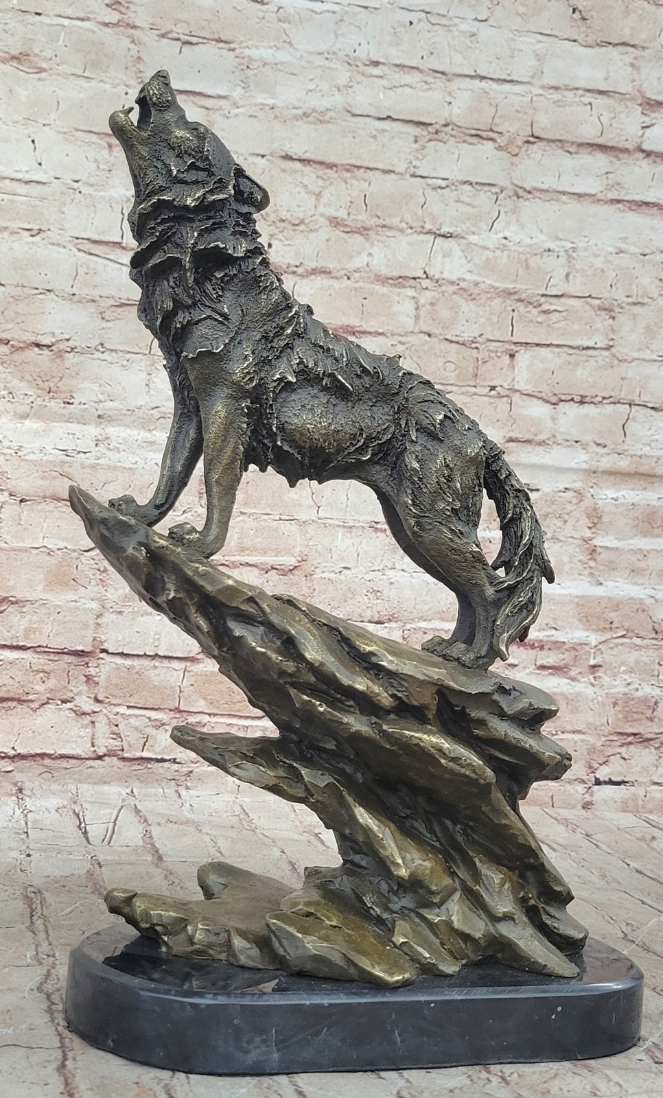 Exquisite Bugatti Bronze Sculpture of a Howling Wolf at Moon Fine Wildlife Sale