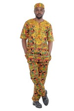Men  s African Embroidered Top  Pant Set w/ Hat   2pc Outfit M  5XL