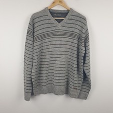 PG Field Jumper Mens Large Beige Striped Cable Knit V Neck Countrywear Pullover
