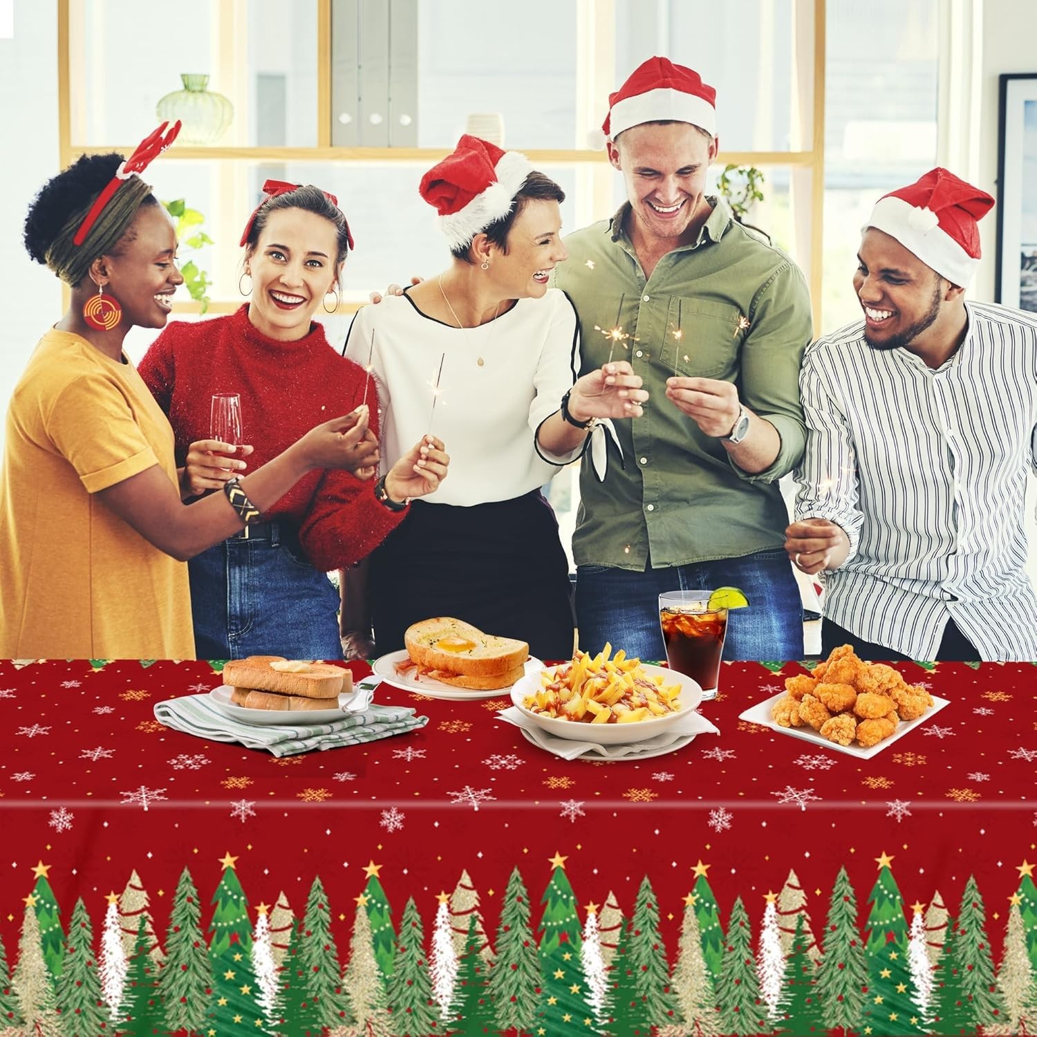 EUVBOKW 2 Pack Christmas Tablecloths, Plastic Xmas Table Cover 54 x 108 Inch ...