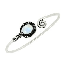 Natural Gemstone 925 Sterling Silver Plated Cuff Bracelet Women Oval Birthstone
