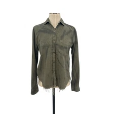 Rails Ingrid Raw Button Down Shirt Top Tie Dye Olive Green Black Size XS