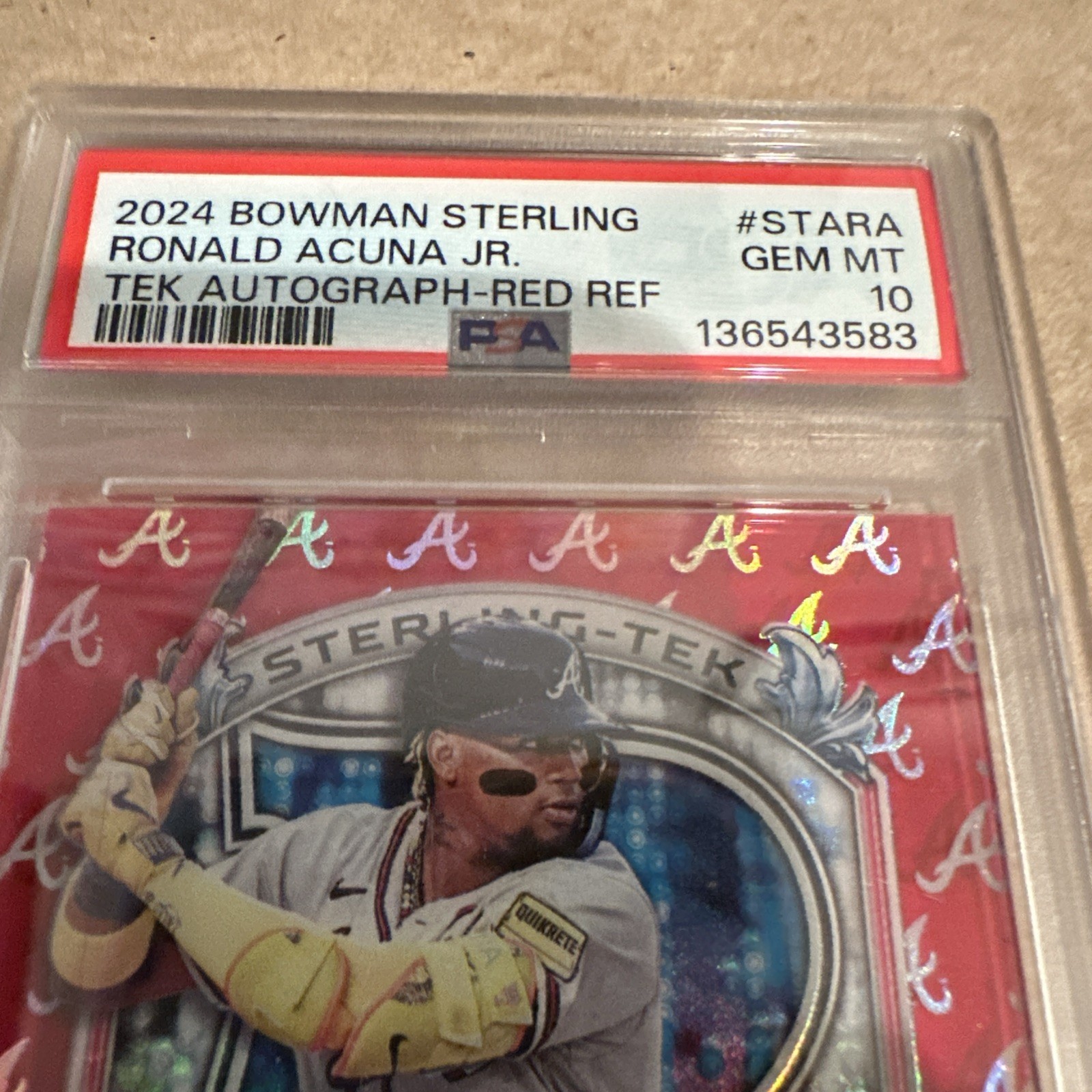 Ronald Acuna Jr 2024 Bowman Sterling Auto Red Ref /5 PSA 10 view 3