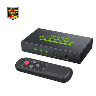 Optischer Audio Splitter 3x2 Toslink SPDIF Switch Fernbedienung 2m Kabel