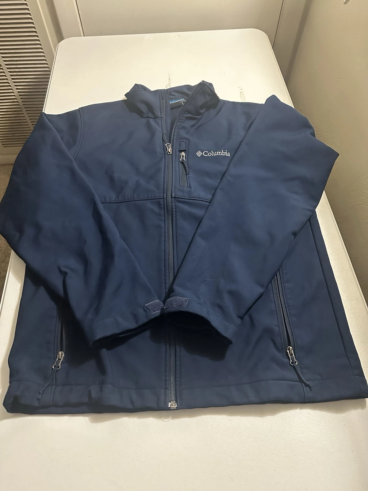 Columbia Jacket Mens mediu Blue Drawcord Hem Pockets Ascender Softshell Full Zi