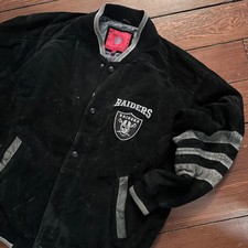 Vintage Oakland Raiders Varsity Jacket Mens Sz XL Suede Leather Black Insulated
