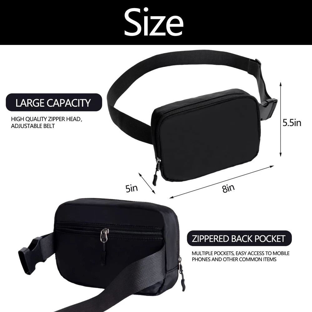 Belt Bag Crossbody Fanny Pack for Women Everyday Waist Pack Black