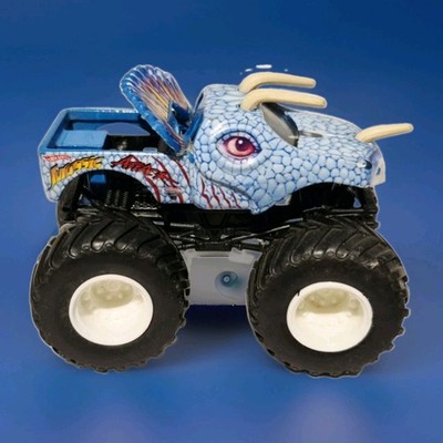 MONSTER JAM JURASSIC ATTACK BLUE WHITE HUBS RARE LOOSE TRUCK 1/64 DINOSAUR 