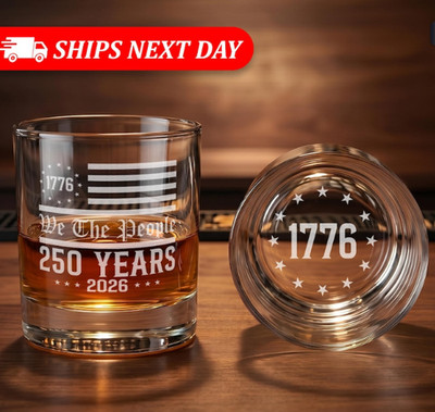 USA 250th Anniversary Whiskey Glass We The People American Flag Rocks Glass