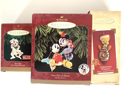 HALLMARK Mickey & Minnie  97 NEW PAIR OF SKATES Tweety 101 Dalmatians Ornaments