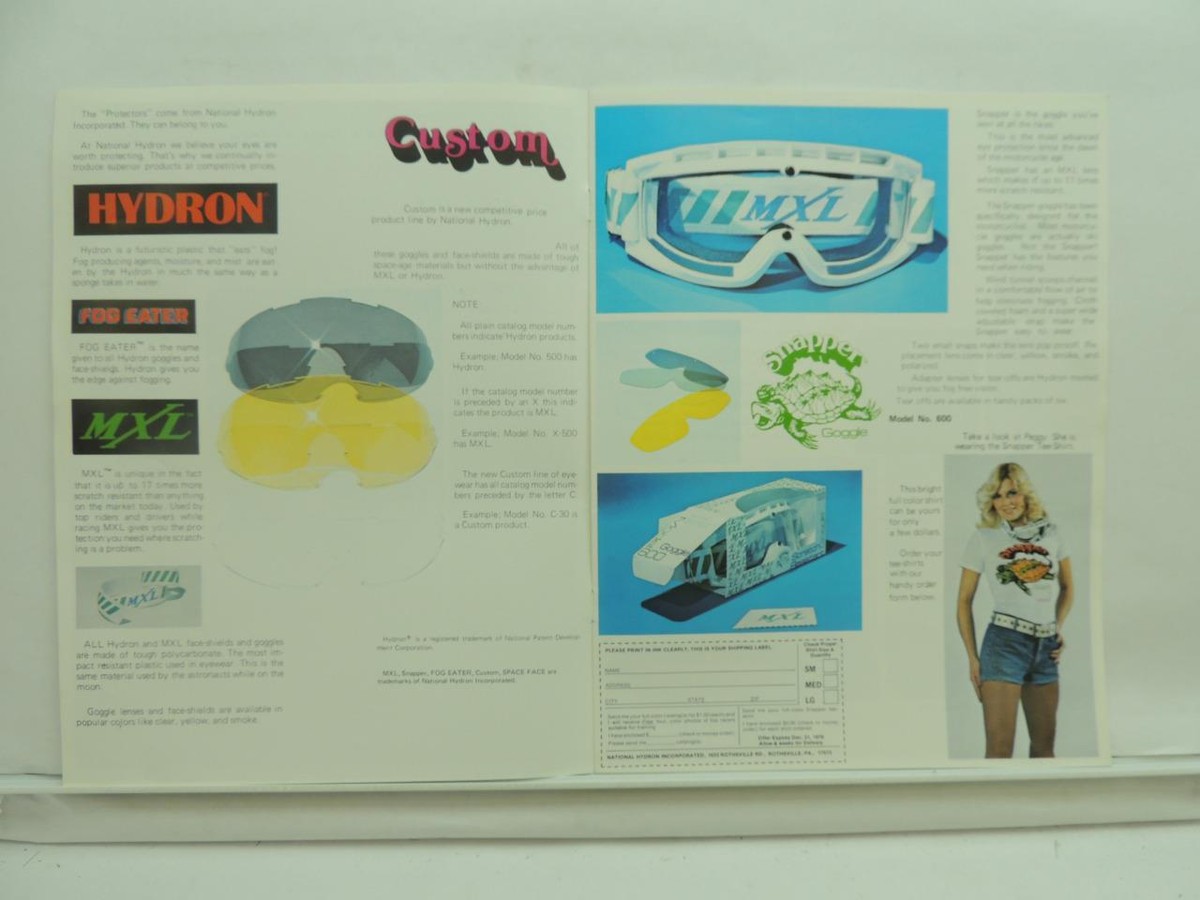 1970's Motorcycle Goggle Catalog MX Motocross Hydron Fog Eater MXL
