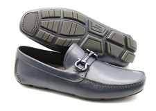 Men's Salvatore Ferragamo 'Parigi LE' Navy Blue Leather Loafers Size US 9.5 - EE