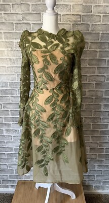 Mesh Embroidered Small Floral Semi Sheer Boho Party Flare Dress Lg Sheer  Sleeve | eBay