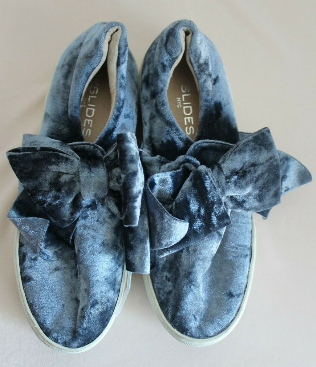 SHOOES J Slides Womens Velvet Platform Sneaker with Bow Silver Size US