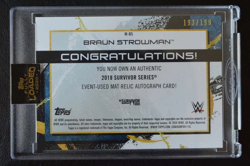 2020 Topps WWE Autographed Oversized Mat Relics BRAUN STROWMAN #MBS /199 - Image 2 of 2