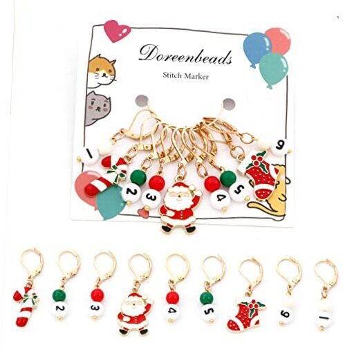  9Pcs Christmas Stitch Marker Charms for Crocheting and Knitting with Numbers, 
