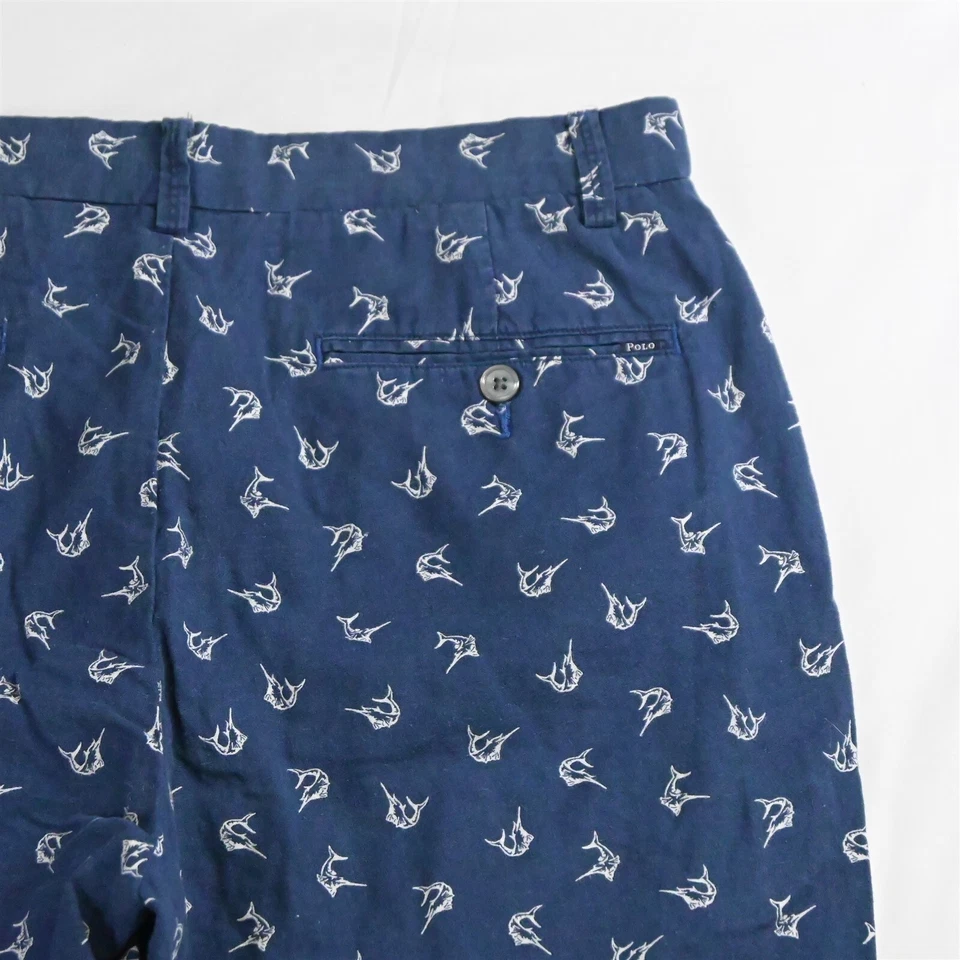 Polo Ralph Lauren 32 x 9" Navy Blue All Over Swordfish Linen Chino Shorts - Image 4 of 4