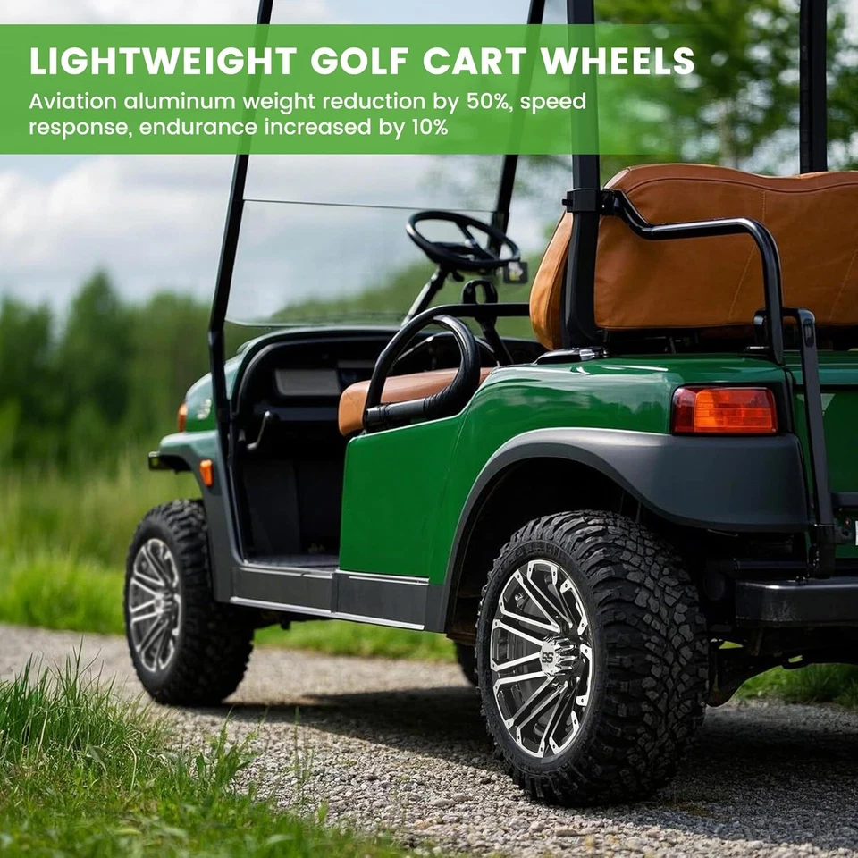 12 Inch Aluminum Golf Cart Wheel & SS Center Caps for Yamaha EZGO Club Car 12X7 - Image 3 of 4