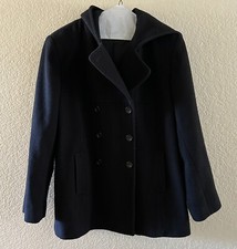 Jason Kole Wool Peacoat Women’s Large Black Hooded Double Breasted 6 Button