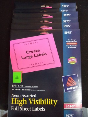 Avery Dennison 5975 Neon Laser Labels Rectangle 8-1/2x11'' 15 PACK Assorted - 10%
