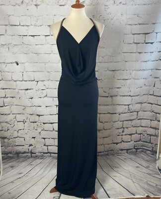 Le Louvre Boutique Dress Womens Large Black Maxi Cowl Neck Strappy Formal