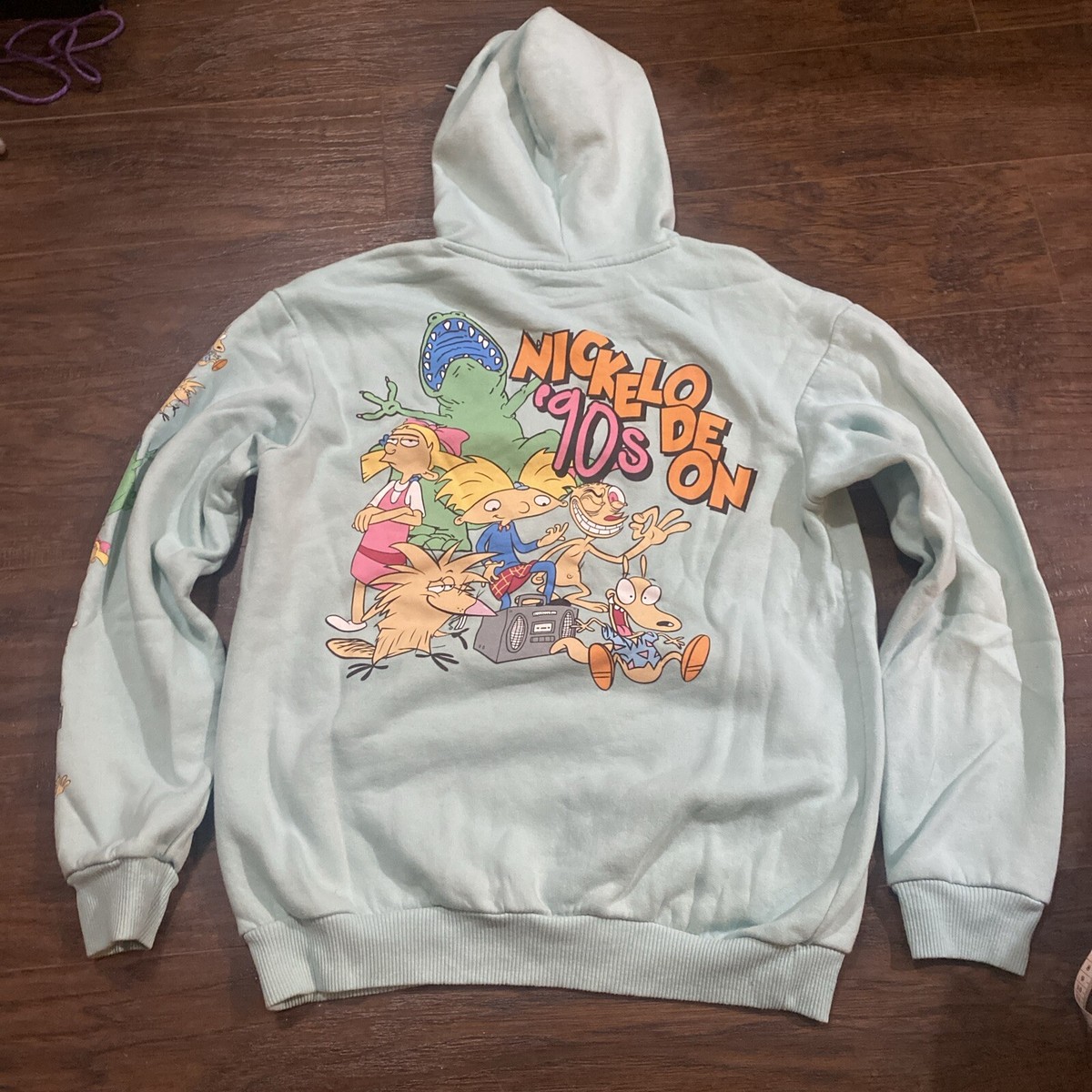 Nickelodeon ‘90s Hey Arnold Blue Graphic Cartoon Hoodie Men’s Sz Medium  B2-004