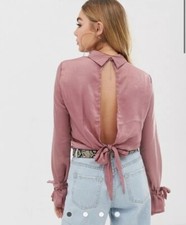 NWT Pretty Little Thing Open Back Satin Blouse In Sz 4! Sold Out Everywhere! 