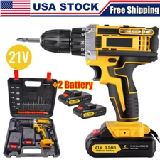 21V Cordless Hammer Drill Set Electric Impact Driver Screwdriver with 2 Battery