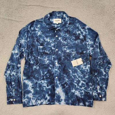 Corridor New York Shirt Mens Extra Large Blue Navy Tie Dye Camp Collar Lyocell