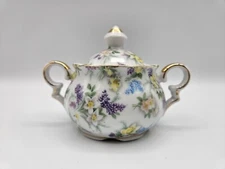Lefton China 1949-1955 Sugar Bowl Hand Painted 694 Vtg Flowers Lilacs Daffodils