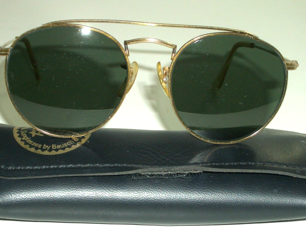VINTAGE B&L RAY-BAN 50[]21 ARISTA BRACED G15 CRYSTAL ROUND AVIATOR