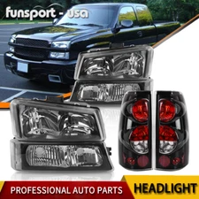 Headlights +Tail Lights Set For 2003-2006 Silverado 1500 2500 3500 Black Housing