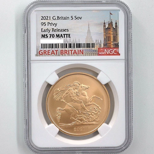 2021 Great Britain QE II Sovereign 95 Privy 5Pounds Gold Coin NGC MS 70 MATTE ER