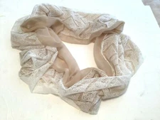 Vintage Pashmina Infinity Scarf White Lace Beige Lining 18"x32"