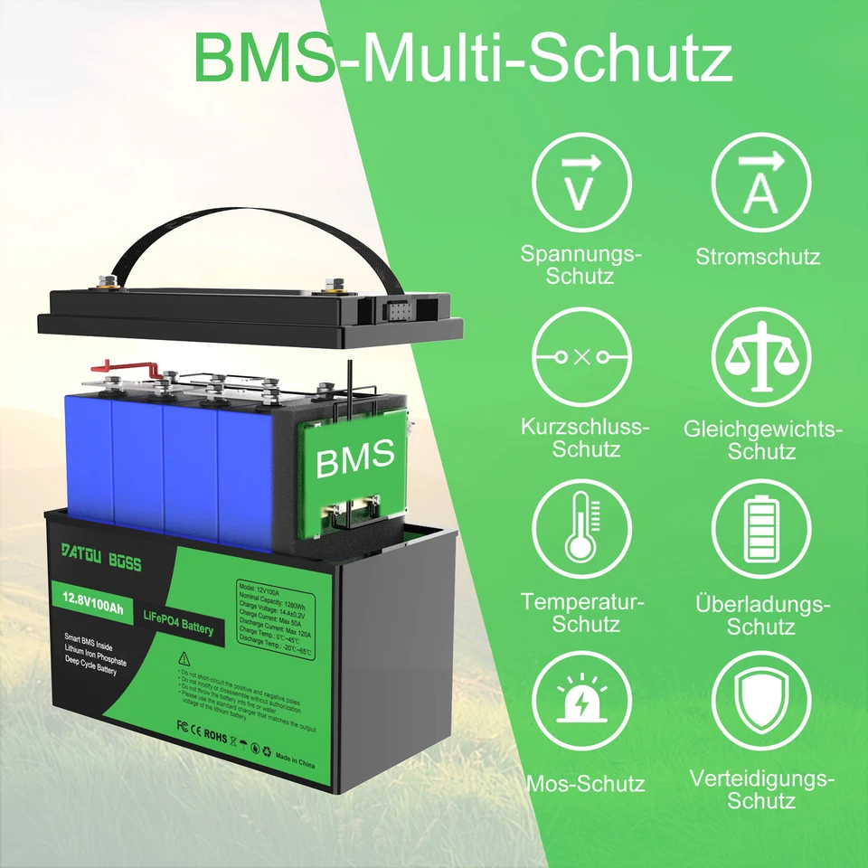 Batería de Litio 12V 100AH LiFePO4 con Batería 100A BMS Solar para Autocaravana Barcos - Imagen 3 de 4