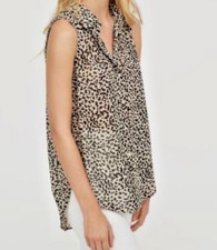 H M Women s Sleeveless V-Neck Sheer Leopard Blouse Size 4