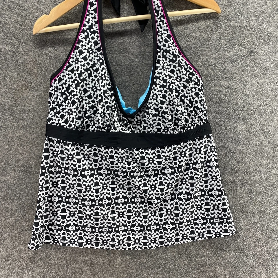 Camiseta Tankini Beach Native Mujer 40D/DD Negra Geométrica Halter Cuello Forrado Natación Foto 4 de 4