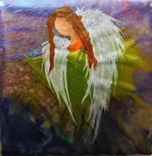 Angel of Gratitude on Ceramic Tile Magnet Art by Rain Crow