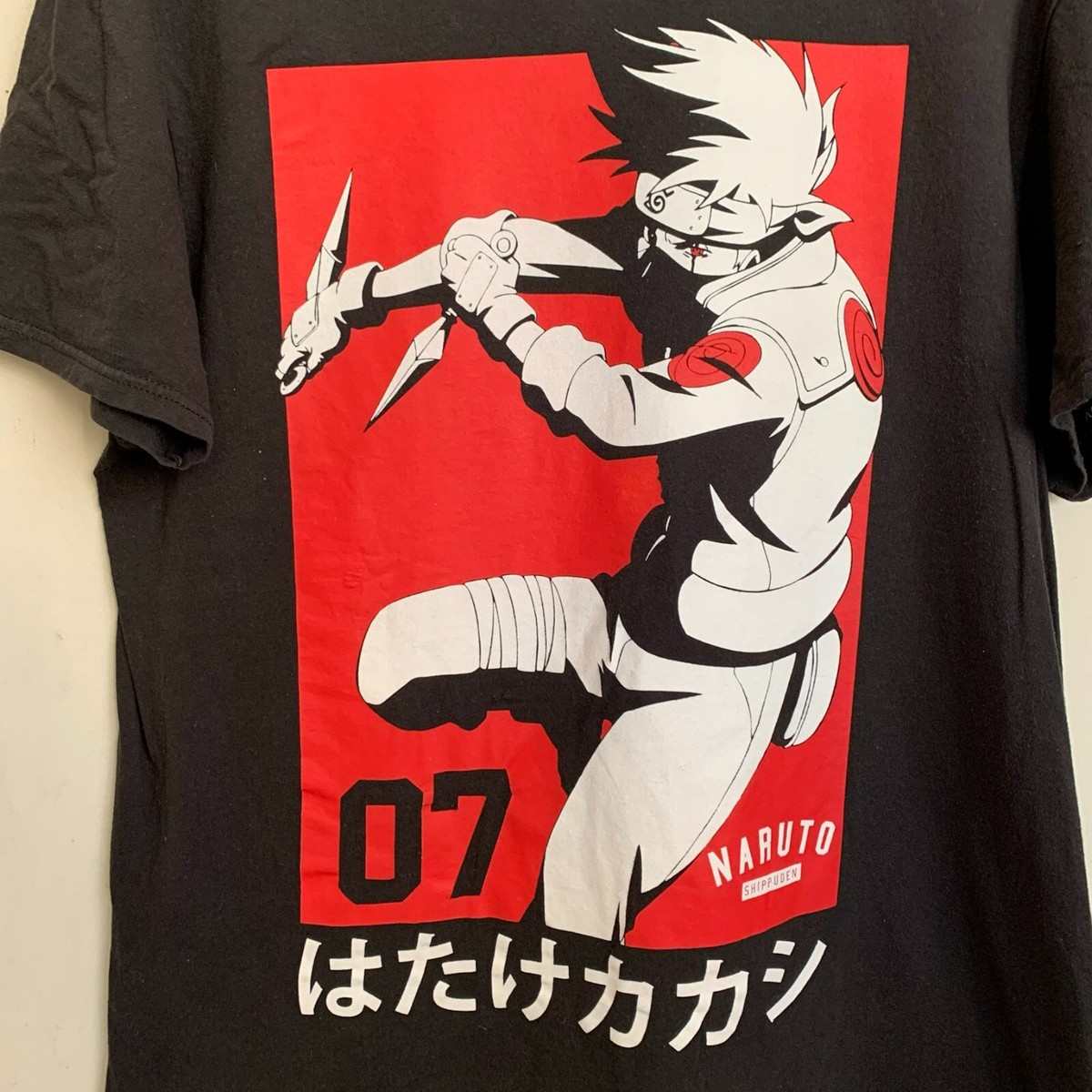 Naruto Shippuden Collection Black T-Shirt Red Logo Cotton Size L 