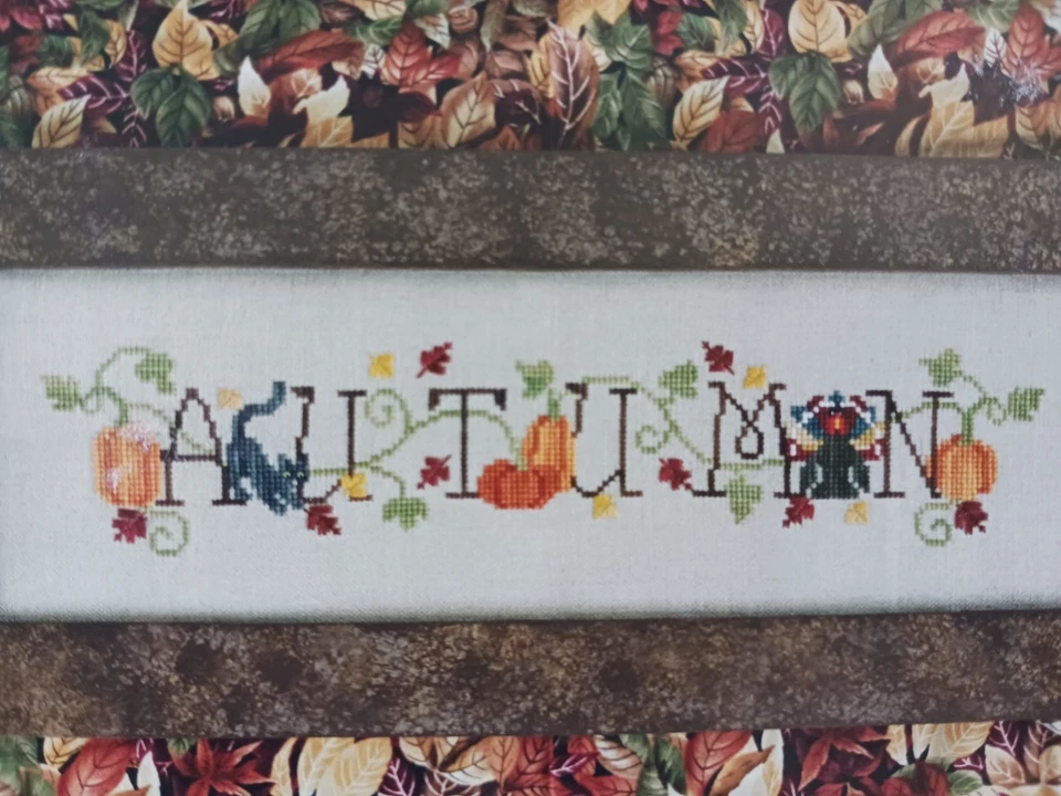 Simply Autumn Sampler Cross Stitch Pattern Chart & Tan Linen Waxing Moon Designs - Image 3 of 4