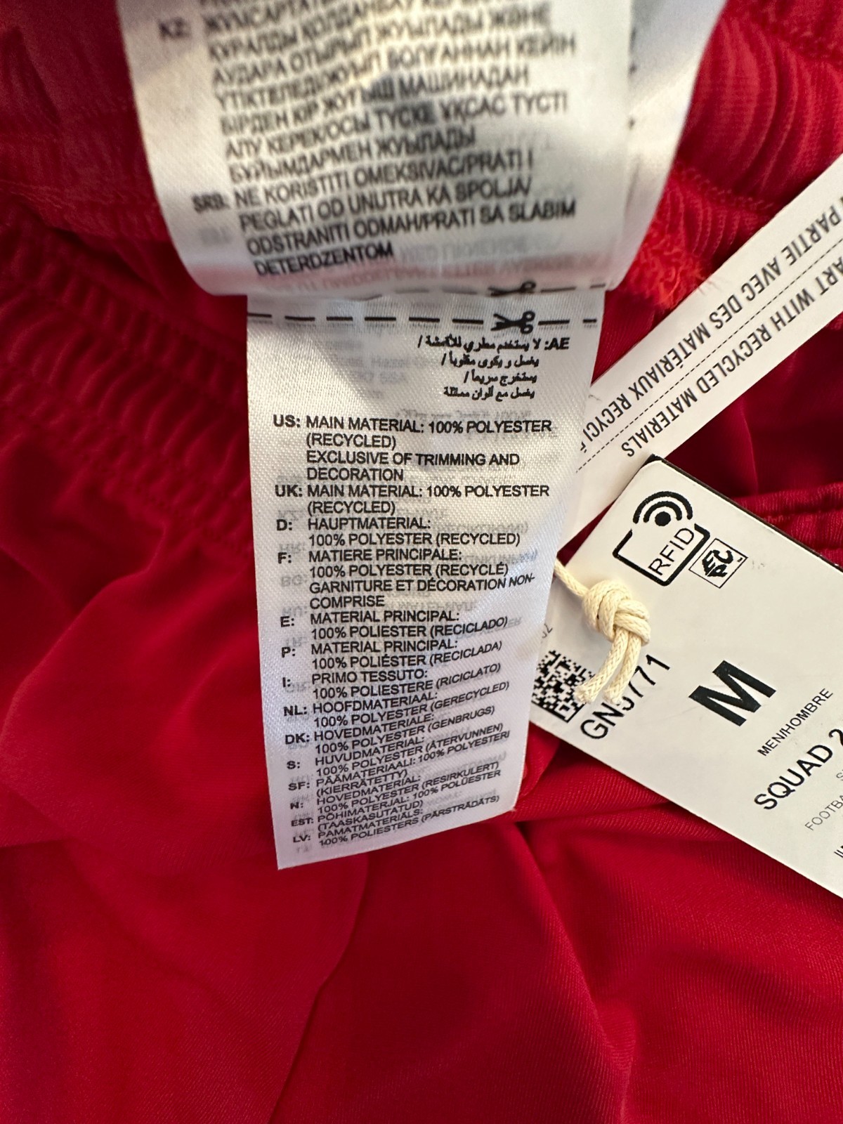 Adidas Mens Red 3 Striped Squadra 21 Football Shorts Elastic Waist Size M NWT