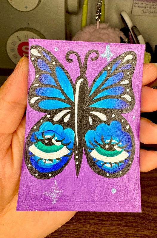 ACEO Original acrylic painting 2.5 x 3.5 butterfly eye colorful