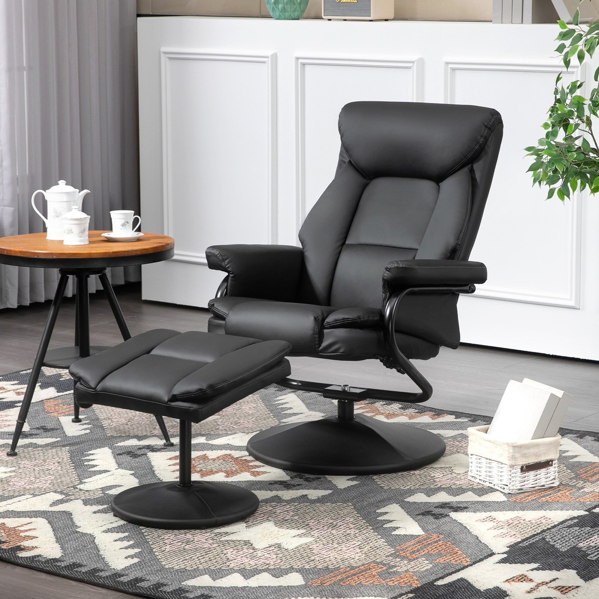 HOMCOM Recliner Chair with Ottoman Swivel Reclining Chair Faux