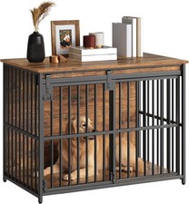 Dog Crate Furniture 36.6" Heavy Duty Dog Kennel W/ Sliding Barn Door Wooden Dog