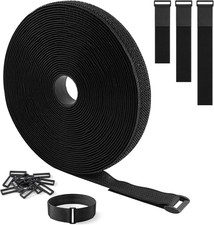 Adjustable Cable Straps with 30 Buckles, Cut-To-Length Hook and Loop Strips, Bla