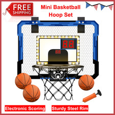 Mini Basketball Hoop Indoor w/ Scoreboard/LED Light, Glow in The Dark Basketball